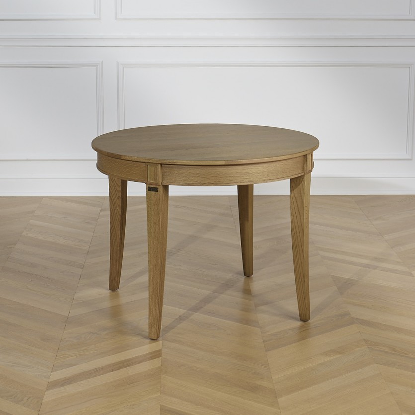 Table ronde salle à manger HAUSSMANN - Style romantique en chêne, 4 couverts