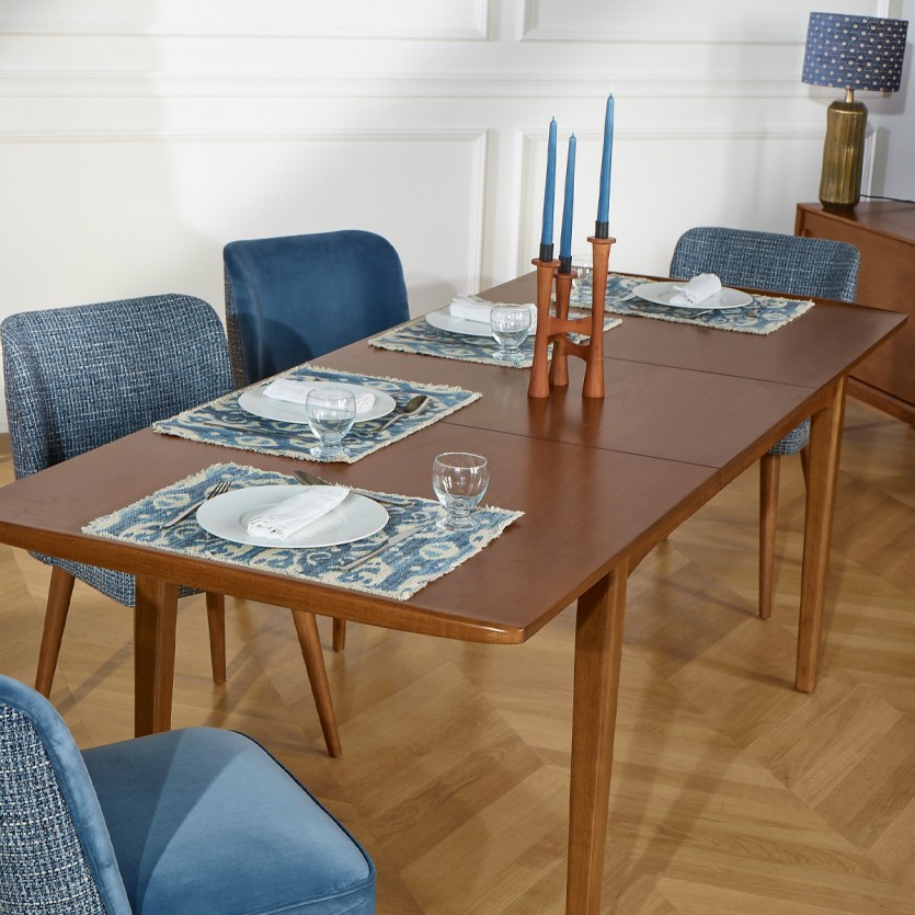 DALHIA - Table salle à manger extensible en bois, style nordique, 6/8 couverts