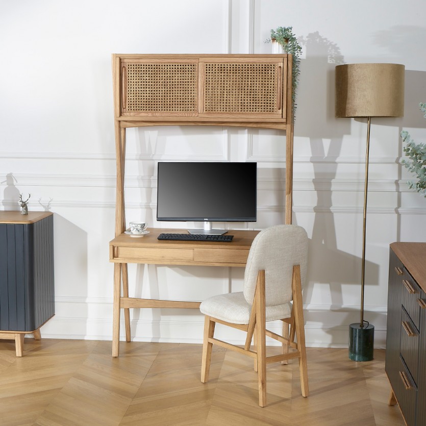 Bureau plank KITTY - Moderne stijl in hout en webbing, 1 kast, 1 lade