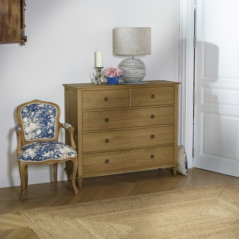 OLIVIA - Romantische eikenhouten commode, 5 laden