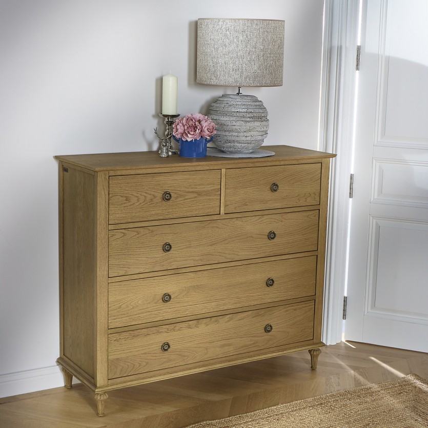 OLIVIA - Romantische eikenhouten commode, 5 laden