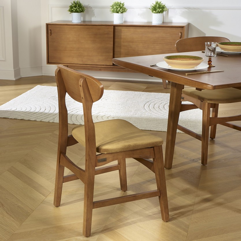 DALHIA - Lot de 2 chaises style nordique en bois massif et tissu velours camel