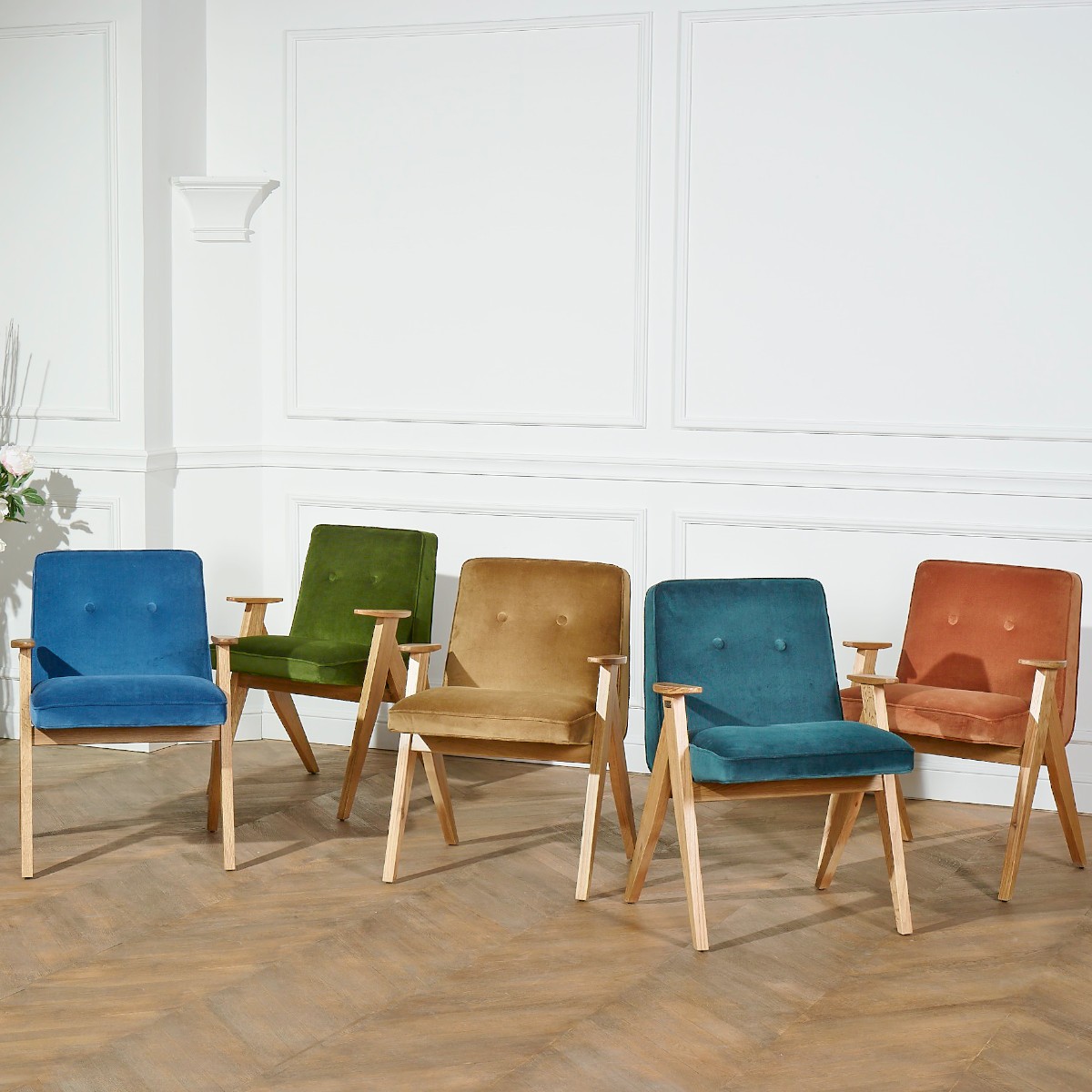 fauteuil lounge retro tissu velours